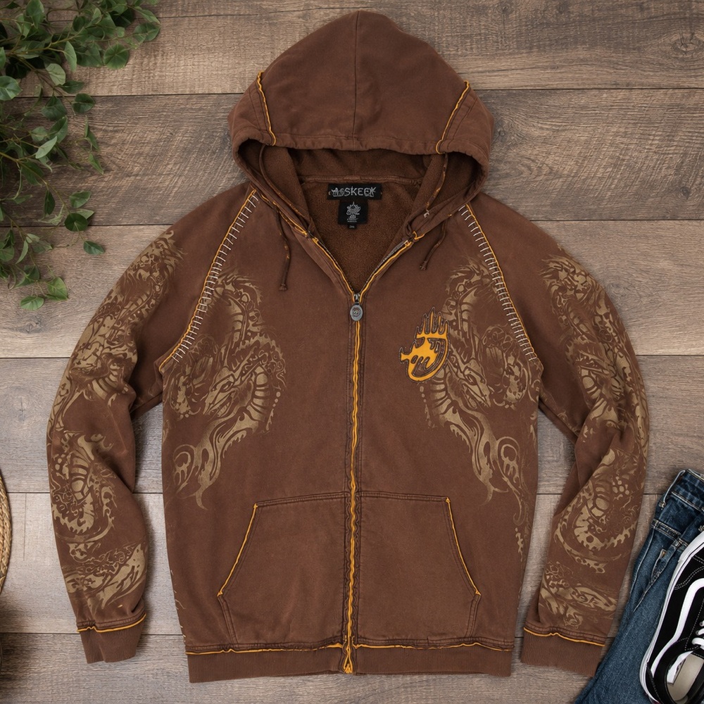 Miskeen Originals Dragon Sherpa Zip Hoodie Men’s 2XL Y2K